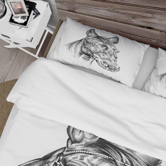 Designart 'Freehand Horse Head Pencil Drawing - Animal Duvet Cover Set